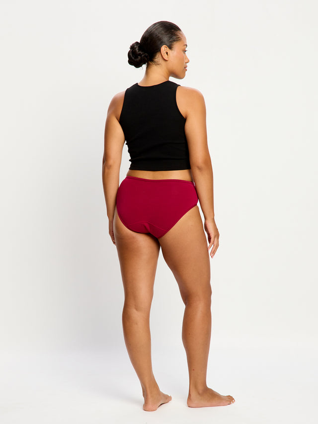 Pack de 3 culottes taille mi-haute basiques flux moyen Argile italienne/Bleu morose/Rouge betterave