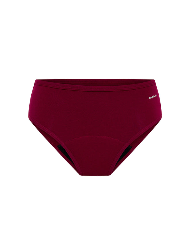 Pack de 3 culottes taille mi-haute basiques flux moyen Argile italienne/Bleu morose/Rouge betterave