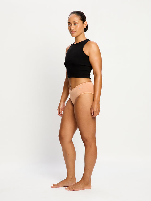 Pack de 3 culottes taille mi-haute basiques flux moyen Argile italienne/Bleu morose/Rouge betterave