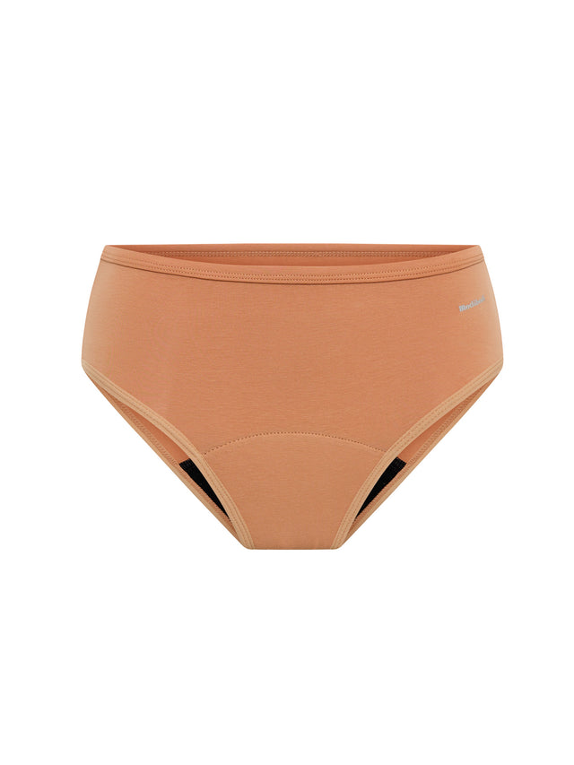 Pack de 3 culottes taille mi-haute basiques flux moyen Argile italienne/Bleu morose/Rouge betterave