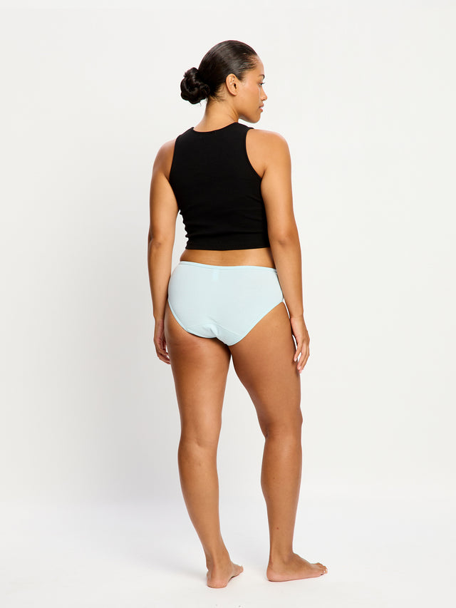 Pack de 3 culottes taille mi-haute basiques flux moyen Argile italienne/Bleu morose/Rouge betterave