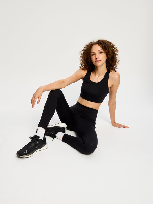 Lange Leggings mit geklebtem Panel in Schwarz