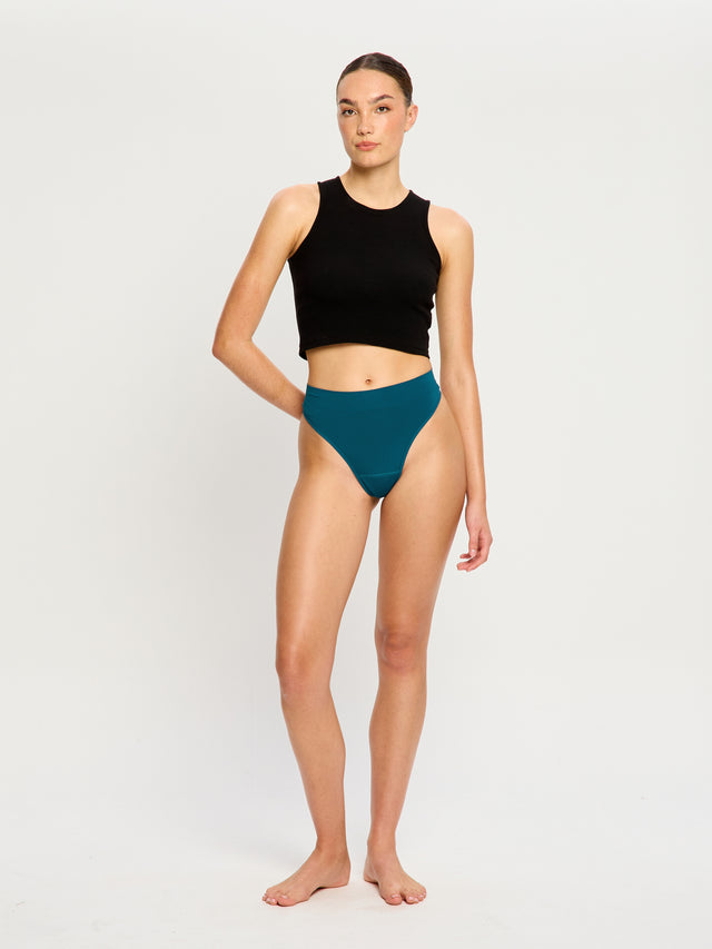 Modicomfort Nahtloser Tanga mit hoher Taille, Hellblau