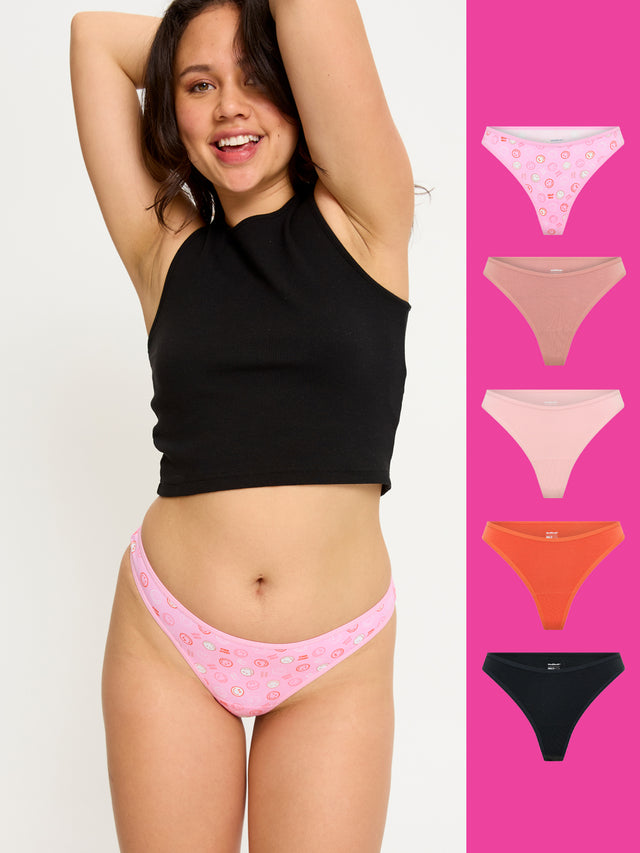SmileyWorld® | Modibodi Tanga Geschenkset 5er-Pack Happy Place Multi