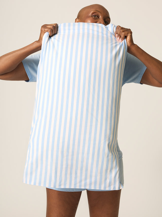 Taie d’oreiller ModiCool en cachemire Rayures bleues