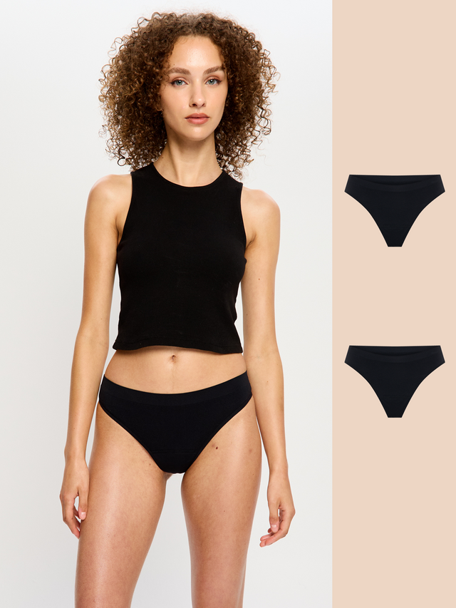 Lot de 2 strings extensibles et doux sans coutures, noir clair