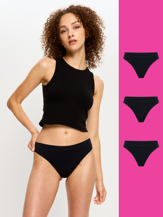 Lot de 3 strings extensibles et doux sans coutures, noir clair