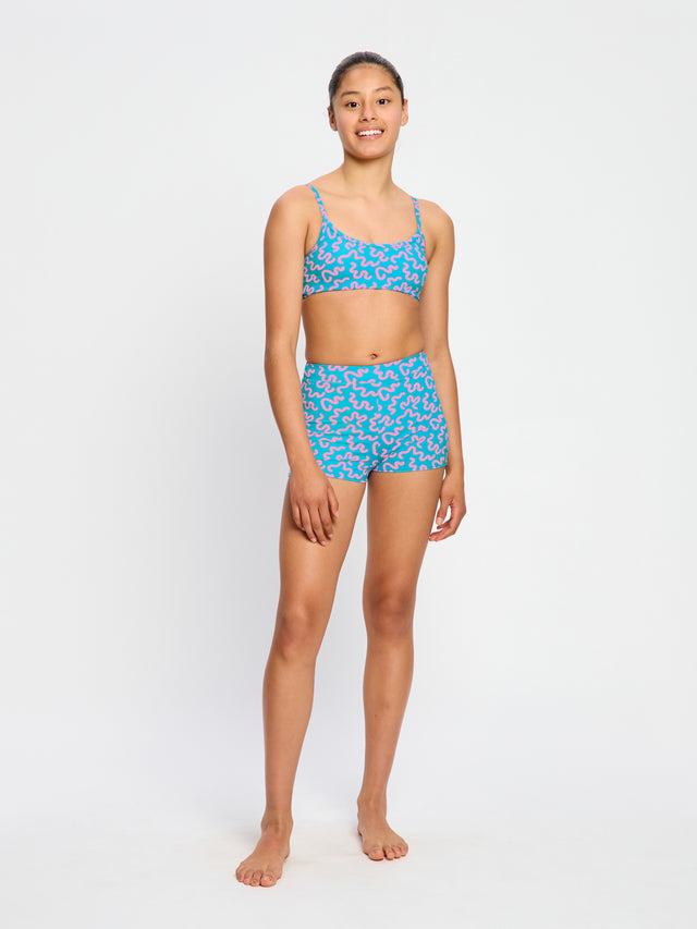 Maillot de bain pour ado, haut court à épissure bleu ondulé