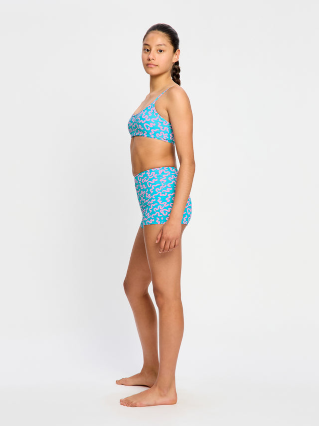 Maillot de bain pour ado, haut court à épissure bleu ondulé