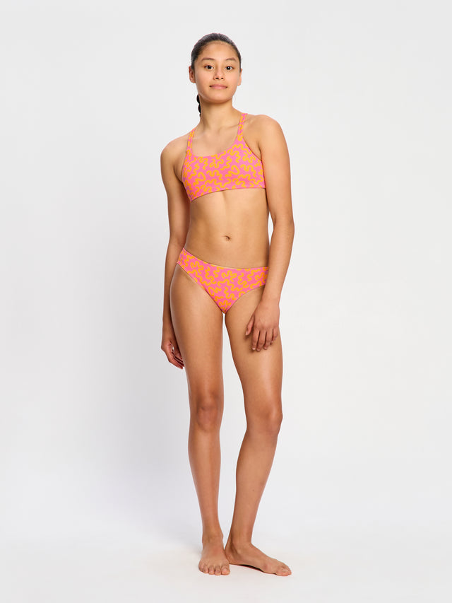 Maillot de bain d'été pour ado, haut court ondulé rose