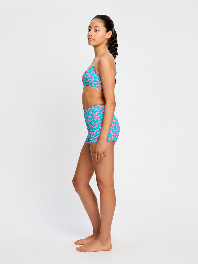 Maillot de bain taille haute pour ado, short super ondulé bleu