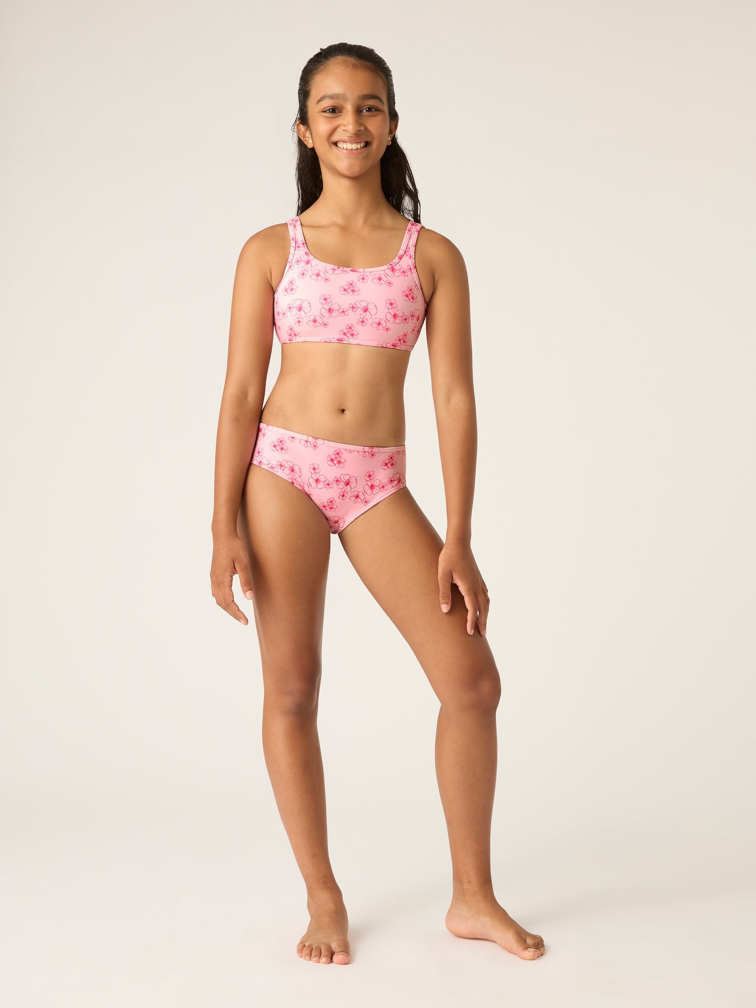 Teen Swimwear Bikini Brief Light-Moderate Hibiscus Pink Print