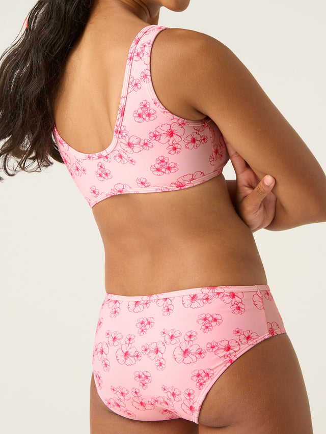 Culotte de bikini ado flux léger Imprimé Rose hibiscus