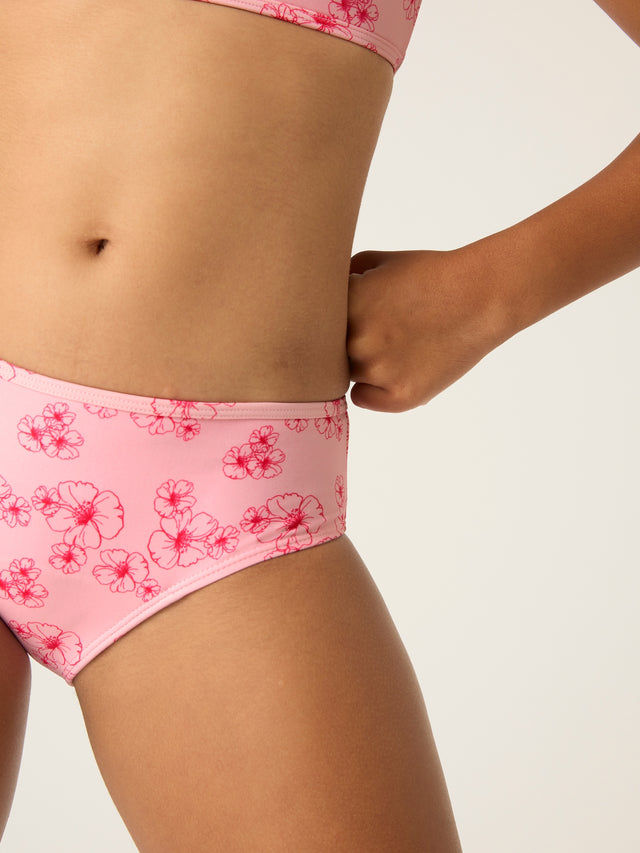 Bikinihose für Teen Swimwear in Hellem Hibiskusrosa-Print