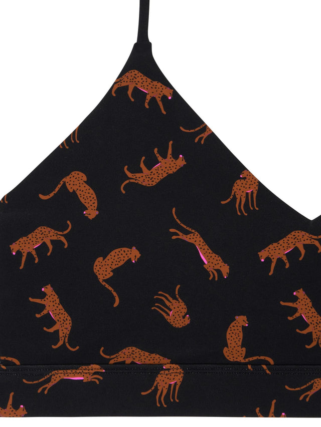 Bademode für Teenager mit Schulterschnürung, Crop Top Cheetah Chase Schwarz