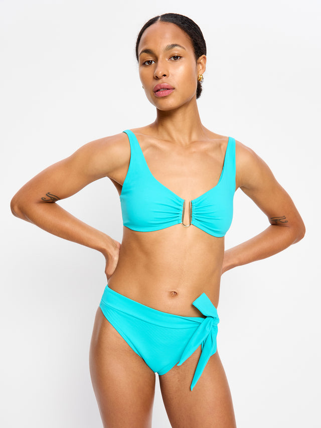 Molokai Swimwear – Tief ausgeschnittenes Oberteil mit Bindeband hinten in Ozeanblau