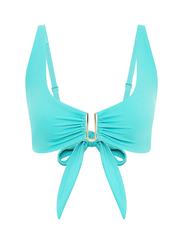 Molokai Swimwear – Tief ausgeschnittenes Oberteil mit Bindeband hinten in Ozeanblau