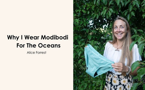 Alice wears Modibodi for the ocean