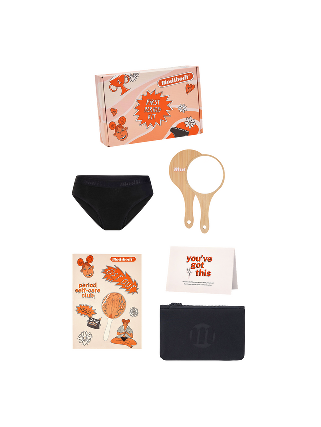 Kit de premières règles pour adolescentes avec bas de bikini taille basse flux moyen Noir