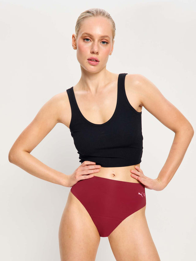 Puma X Modibodi Seamfree Active Hi Waist Cheeky Moderate Caramelised Red