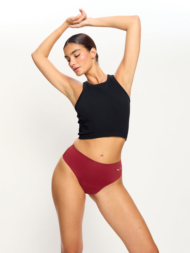 Puma X Modibodi Seamfree Active Hi Waist Cheeky Moderate Caramelised Red