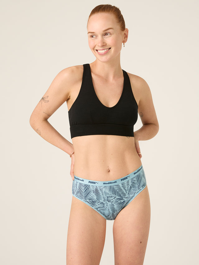 Culotte classique imprimée Active Puma X Modibodi flux moyen Bleu palmier
