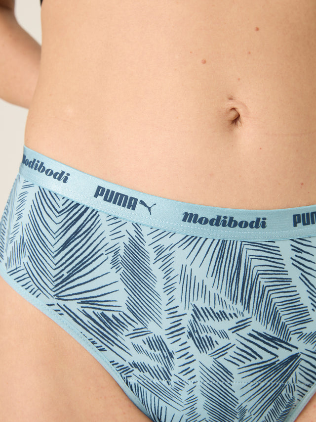 Culotte classique imprimée Active Puma X Modibodi flux moyen Bleu palmier