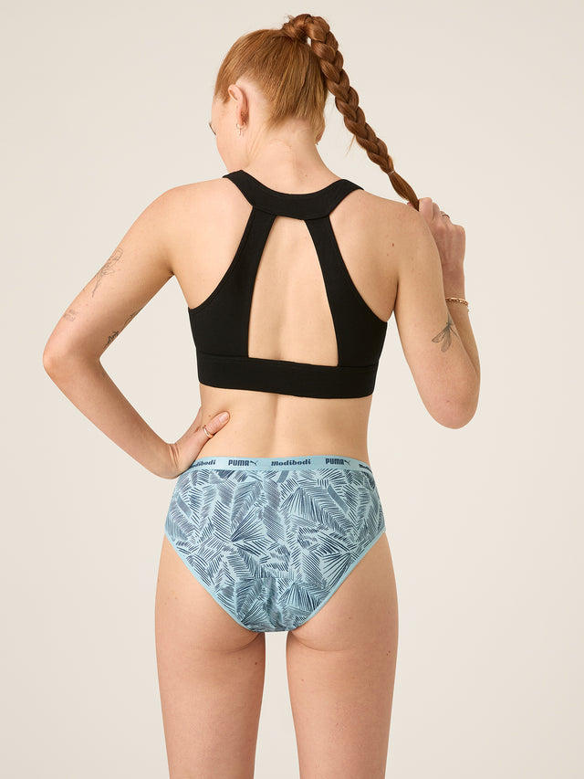 Culotte classique imprimée Active Puma X Modibodi flux moyen Bleu palmier