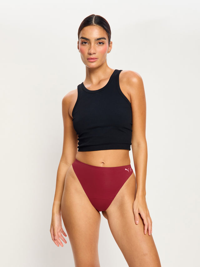 Puma X Modibodi Seamfree Active Hi Waist Thong Light Caramelised Red 3 Pack