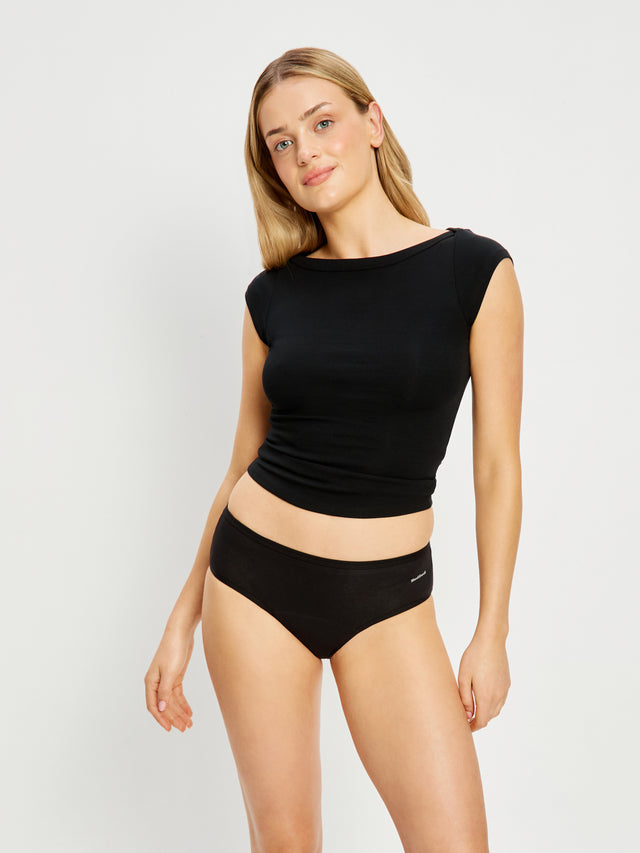 Culotte taille mi-haute basique flux moyen Noir