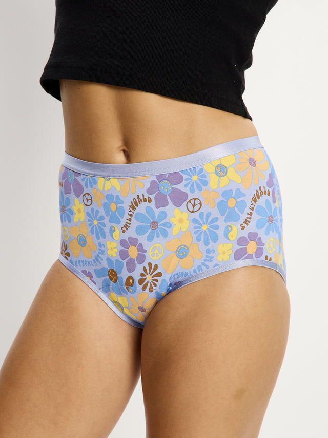 SmileyWorld® | Modibodi Classic Full Brief Helles Happy Daisy Blau