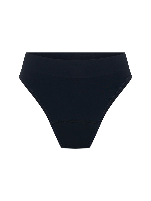 Nahtlose High Waist Cheeky-Unterhosen in Schwarz und Tanga in Teale Blue, 2er-Pack