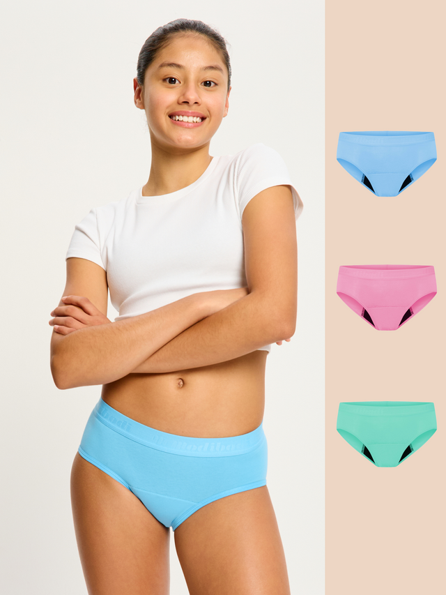Pack de 3 shorts boyleg taille basse ado Rose bonbon/Bleu bulle/Vert melon