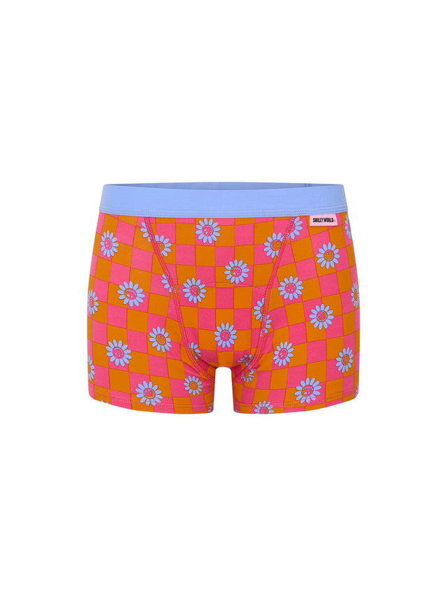 SmileyWorld® | Boxer taille basse ado Modibodi flux moyen à damiers et fleurs