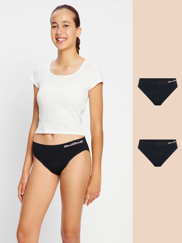 Lot de 2 slips bikini Modicomfort sans coutures taille basse couleur noire pour adolescentes