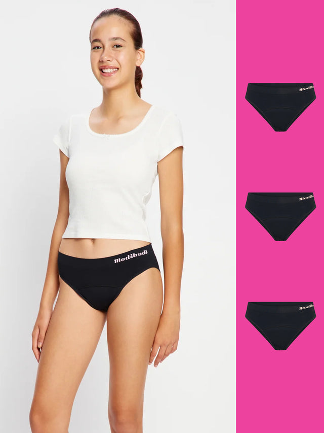 ModiComfort Seamless Lot de 3 Bikinis Hipster Adolescent Noir Modéré