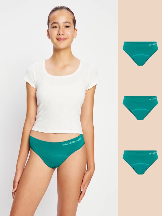ModiComfort Nahtloser Teenager-Hipster-Bikini, Moderate Passform, Zaubergrün, 3er-Pack