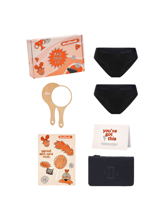 Kit de premières règles pour adolescentes avec pack de 2 bas de bikini taille basse flux moyen Noir