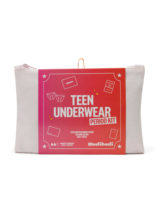 Teen Underwear Period Kit with 2 pack Hipster Bikini Moderate Black