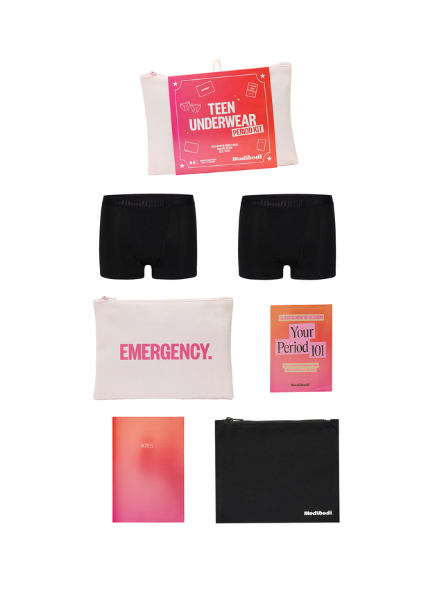Kit de règles d'urgence pour adolescentes avec 2 packs de boxers taille basse flux ultra Noir