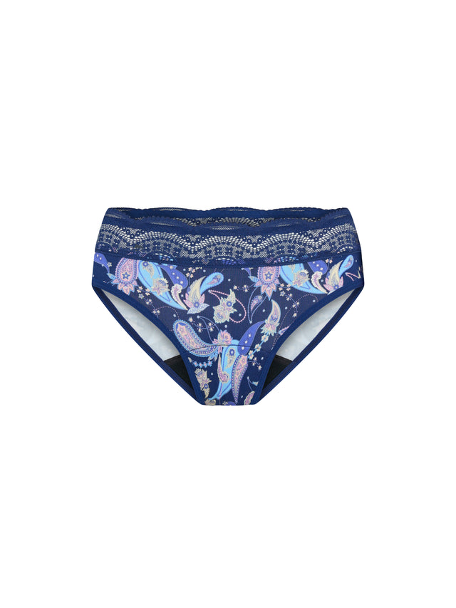 Sensual Hi Waist Bikini Moderate Opulent Paisley Navy