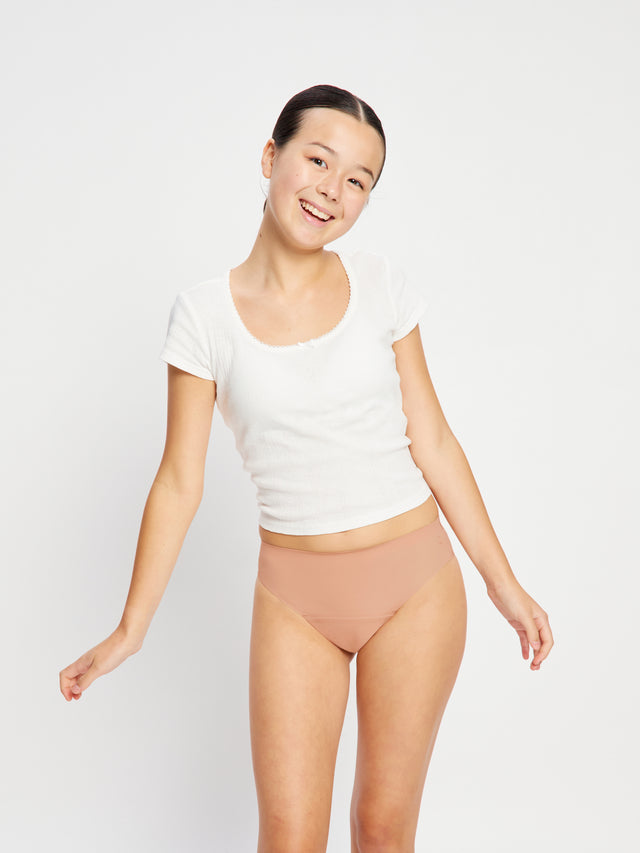 Bikini échancré sans couture adolescent – maintien modéré – ballet beige