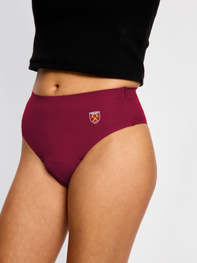 West Ham United Women X Modibodi Nahtloser High Waist Cheeky Brief Moderate Kastanienbraun