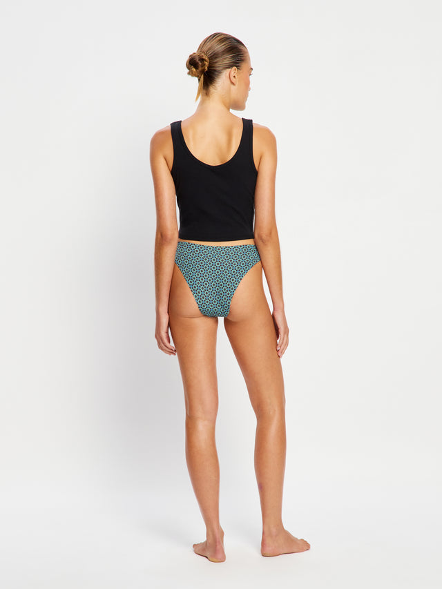 Culotte haute sans coutures échancrée motif carreaux géométriques vert