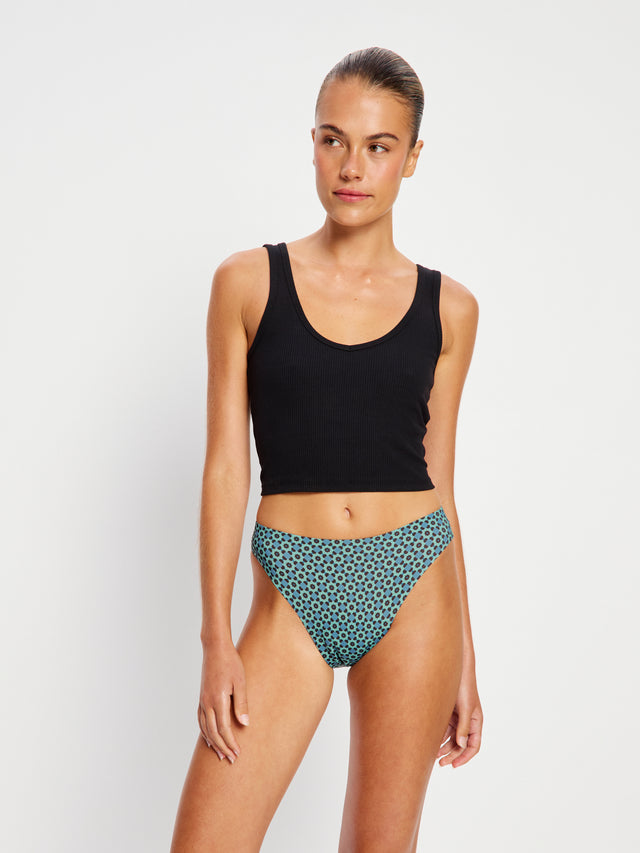 Culotte haute sans coutures échancrée motif carreaux géométriques vert