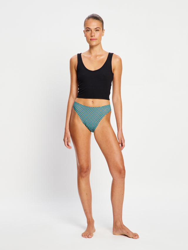Culotte haute sans coutures échancrée motif carreaux géométriques vert