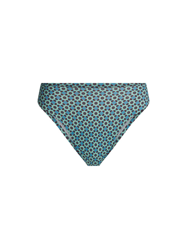 Culotte haute sans coutures échancrée motif carreaux géométriques vert