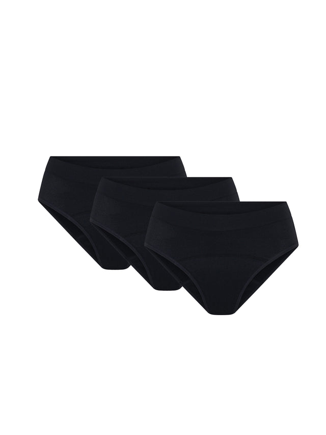 Pack de 3 bikinis taille basse sans coutures extensibles soyeux ado flux moyen Noir