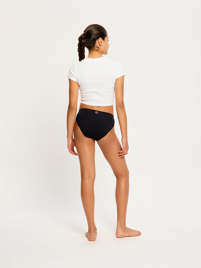 Pack de 3 bikinis taille basse sans coutures extensibles soyeux ado flux moyen Noir