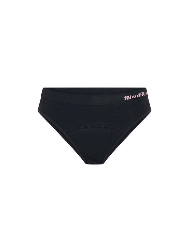 ModiComfort Nahtloser Teenie-Hipster-Bikini, moderat, Schwarz, 2er-Pack